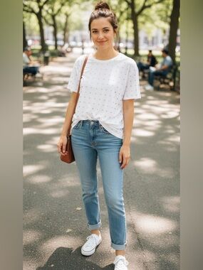 Emma & Sam White Oversized Rhinestone Tee